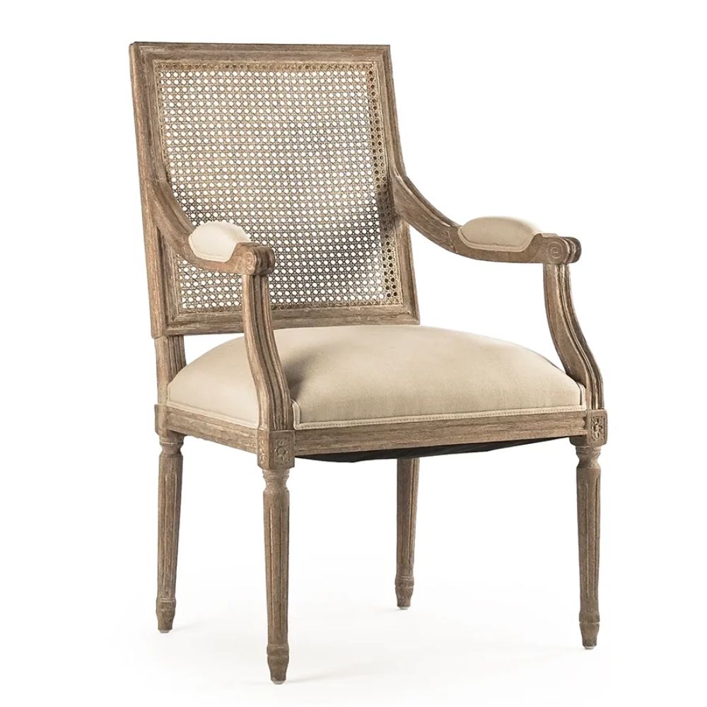 French Cane Square Back Louis Armchair