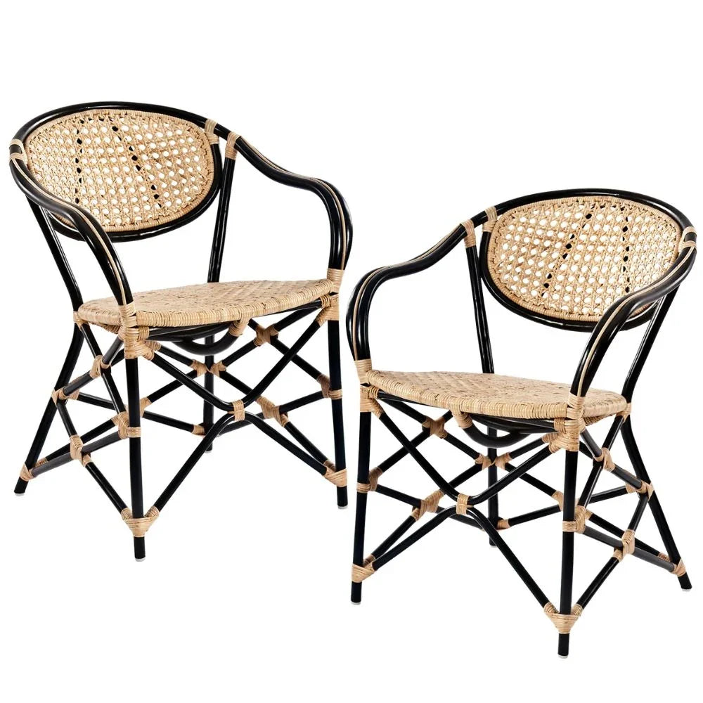 French Colonial Quay Rattan Cafe Chair, set of 2
