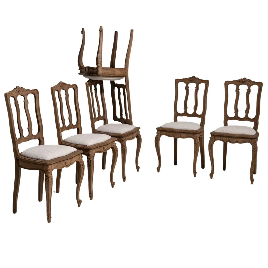 Vintage French Country Oak Dining Chairs – Set of 6, Circa 1870