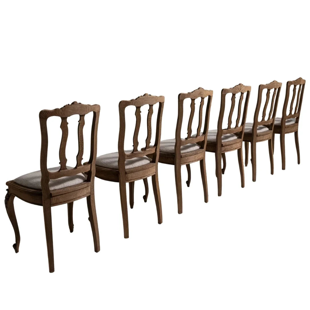 Vintage French Country Oak Dining Chairs – Set of 6, Circa 1870
