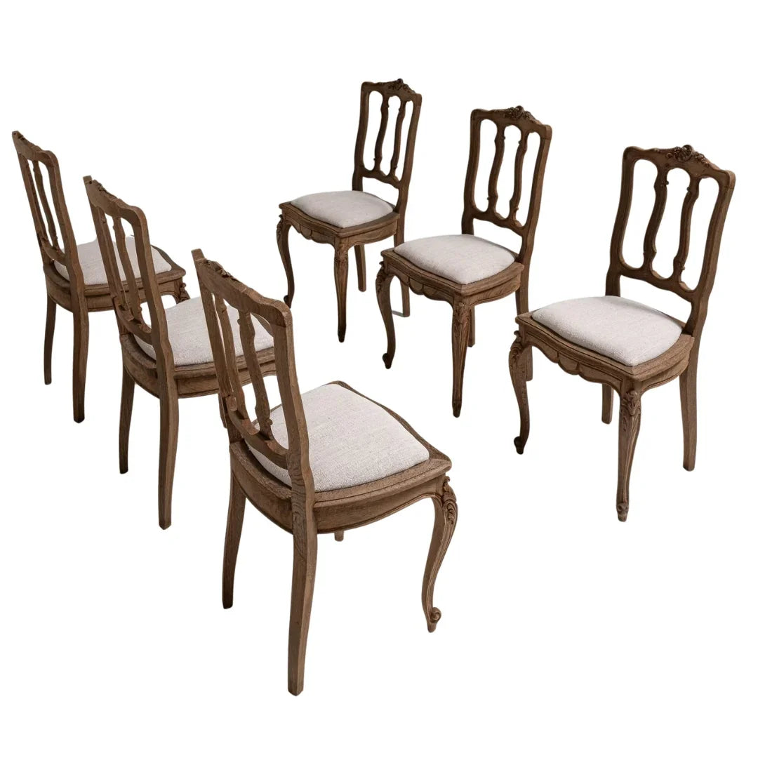 Vintage French Country Oak Dining Chairs – Set of 6, Circa 1870