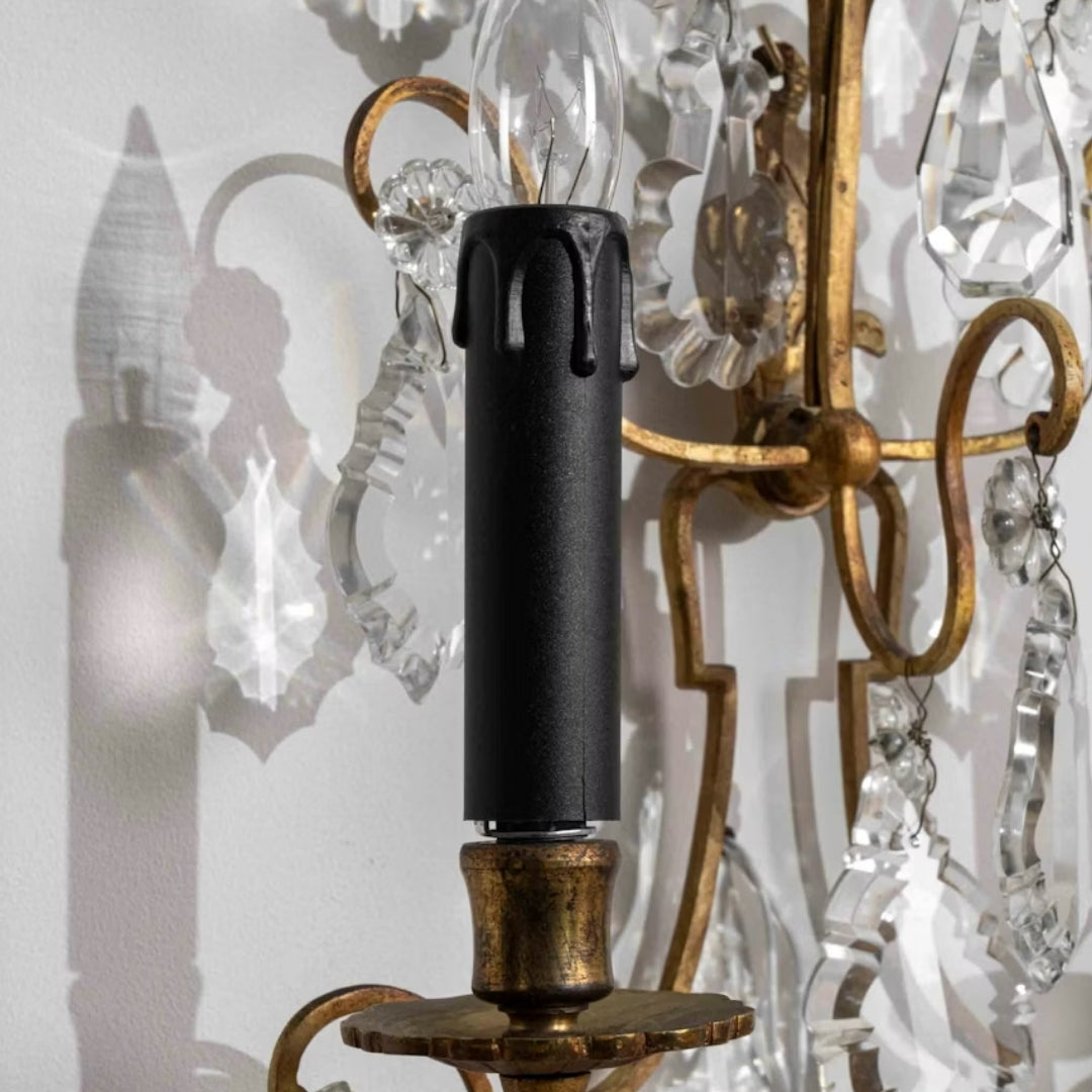 French Antique Gilded Crystal Wall Sconces, Circa 1940 - Set