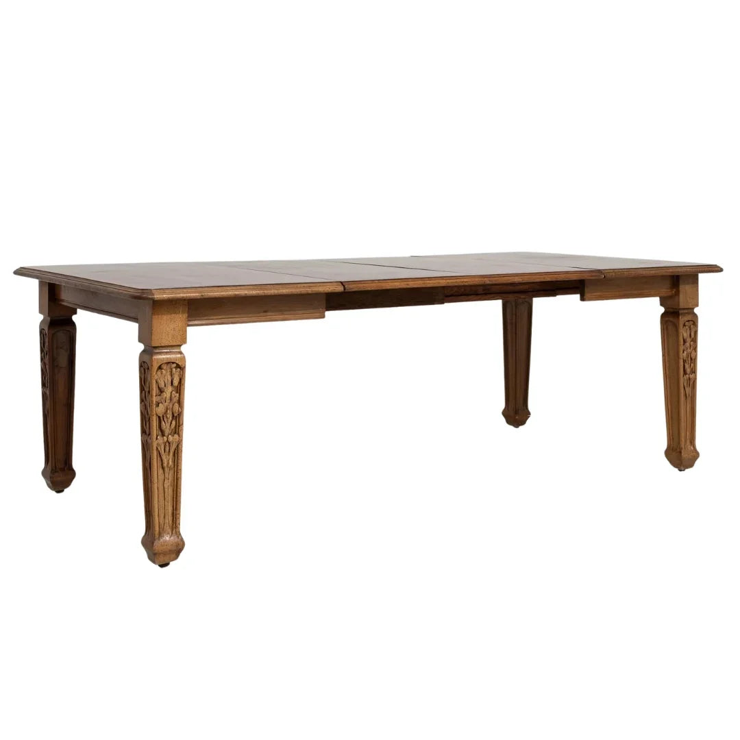 French Gothic Revival Oak Extension Dining Table, Circa 1910