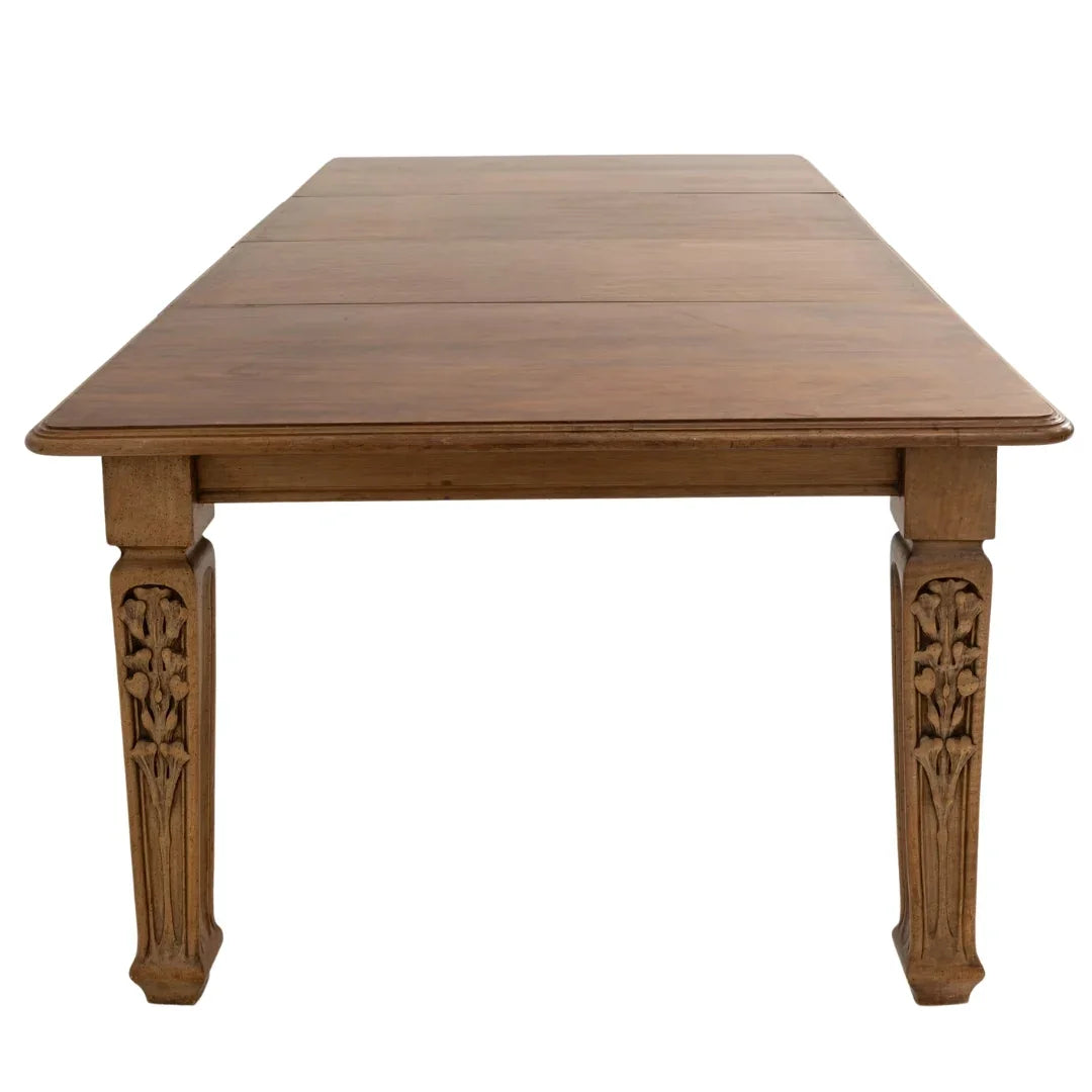 French Gothic Revival Oak Extension Dining Table, Circa 1910