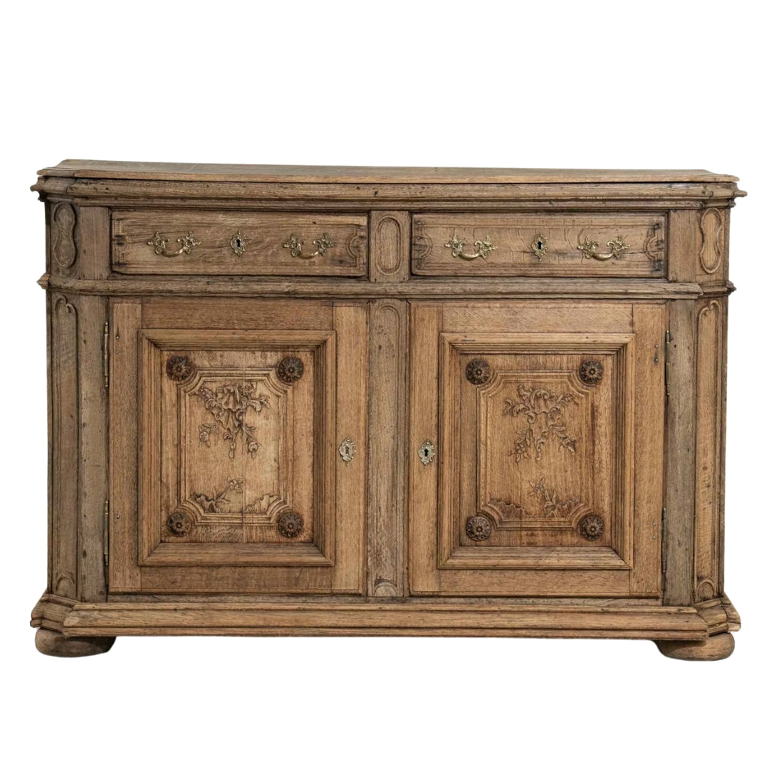 French Hand Carved Blue Interior Oak Sideboard, Circa 1870