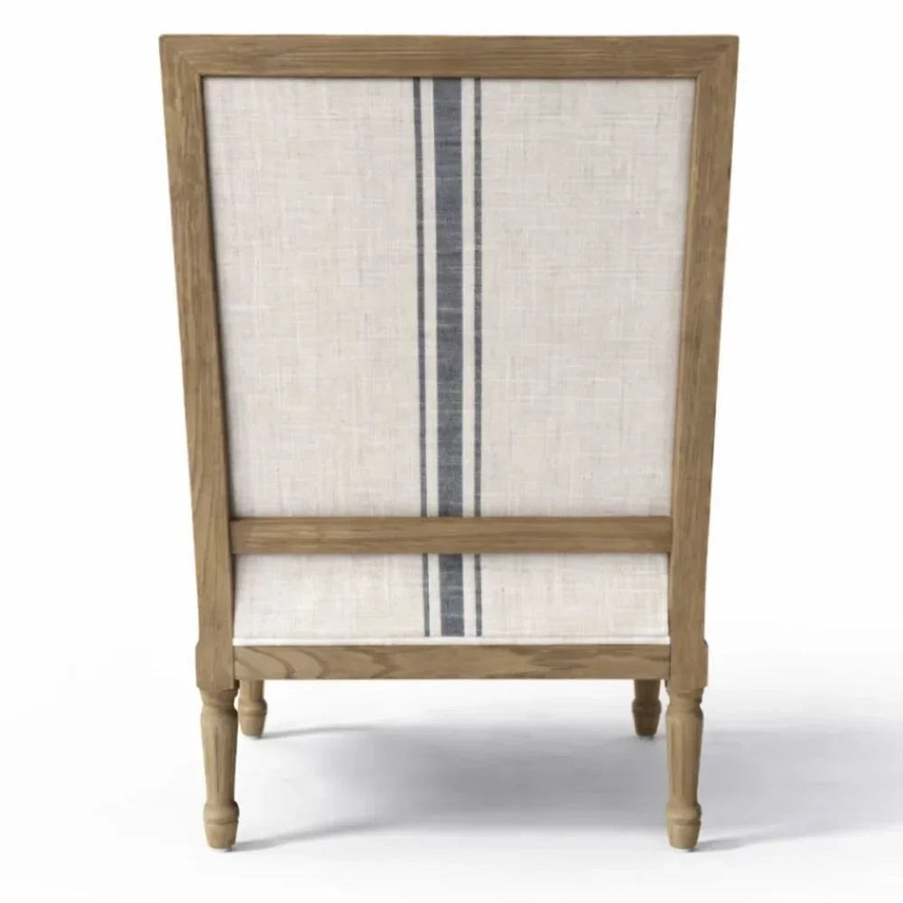 French Louis Blue Striped Natural Armchair