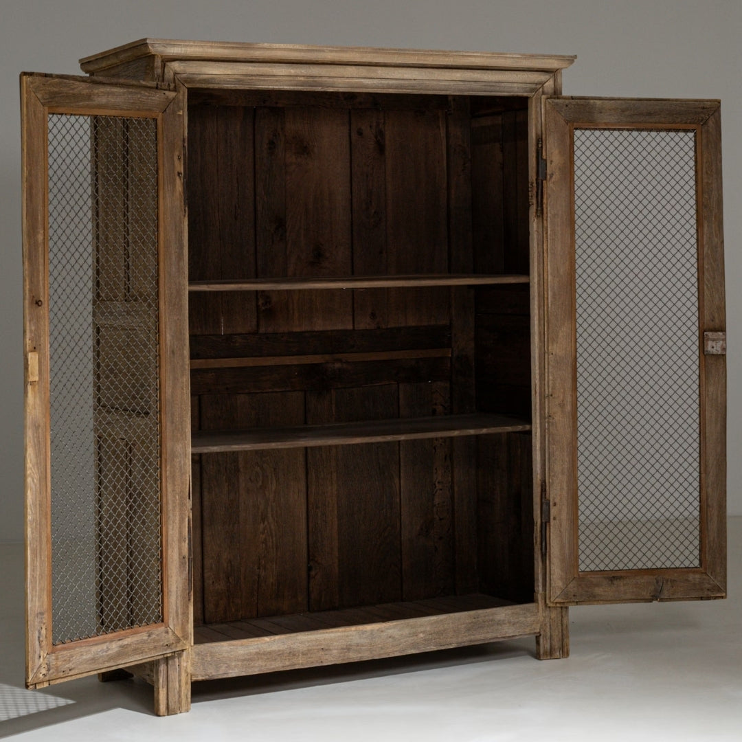 French Country Mesh Door Oak Cabinet, Circa 1820