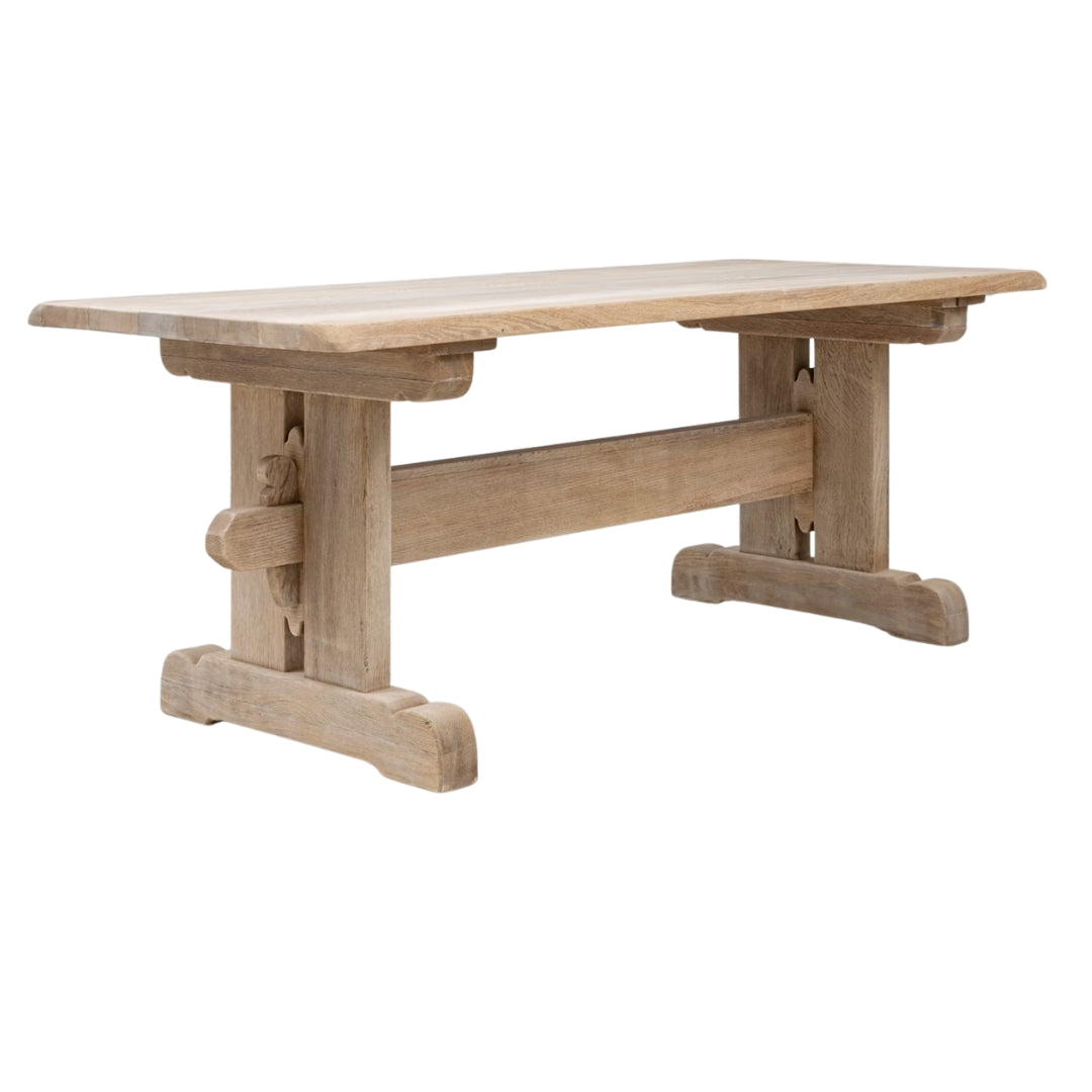 French Oak Trestle Dining Table, Circa 1940