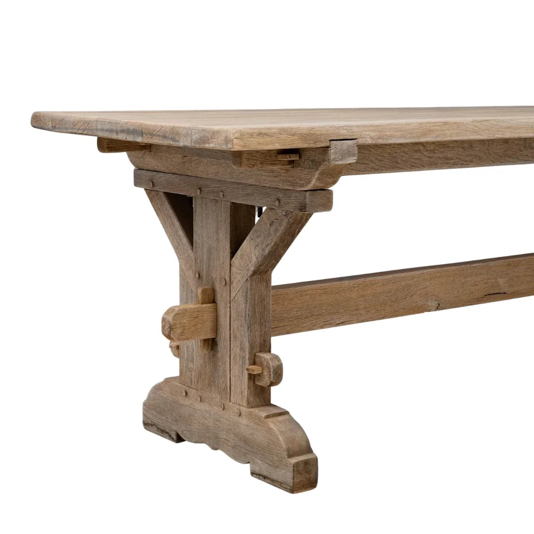 French Farmhouse Oak Trestle Table, Circa 1940