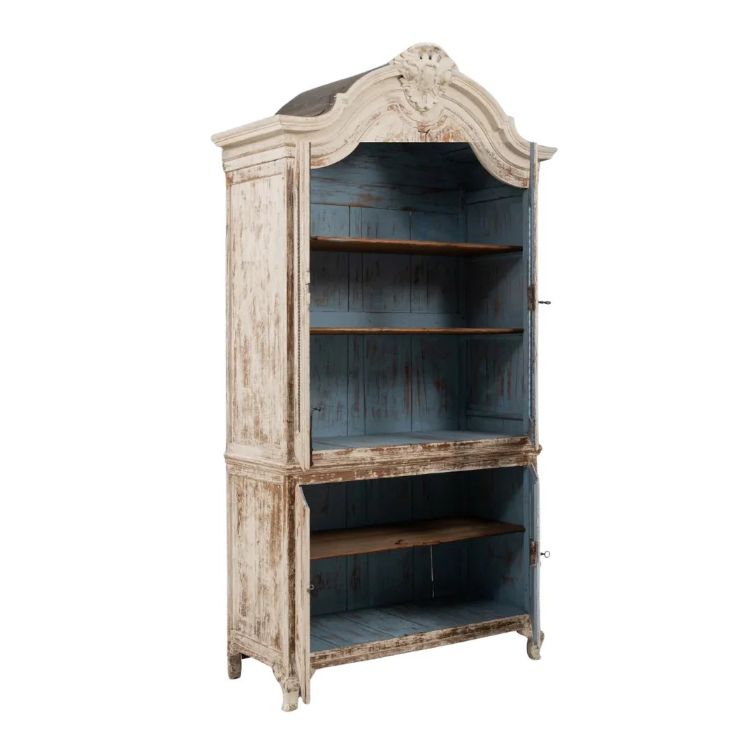 Arched French Patinated Chicken Wire-Door Cabinet, Circa 1840