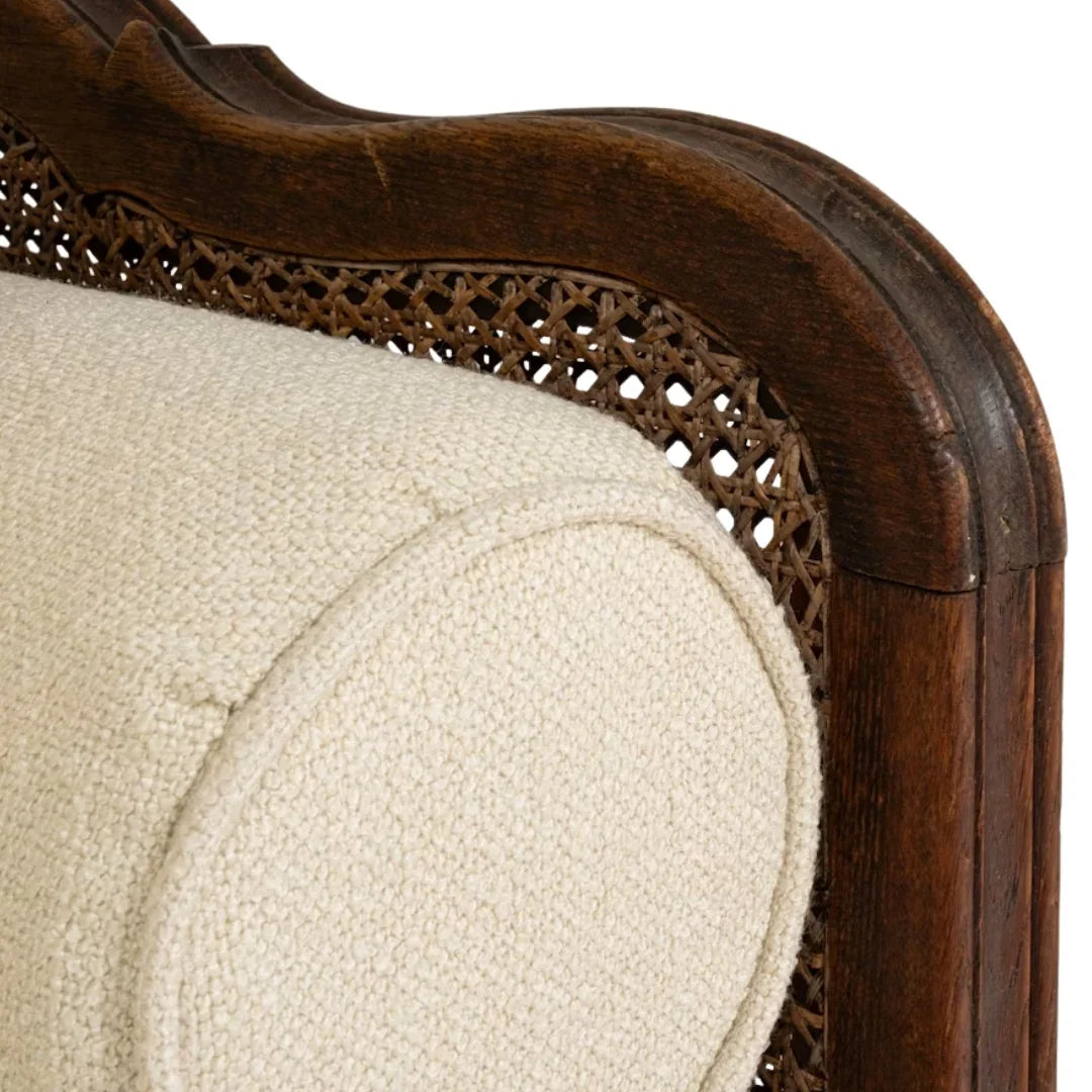 French Provincial Cane Daybed with Tufted Linen Cushion