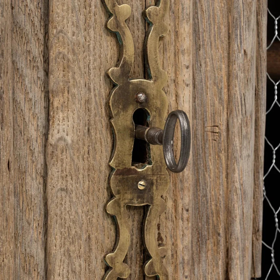 French Solid Oak Cabinet with Mesh Doors, Circa 1840
