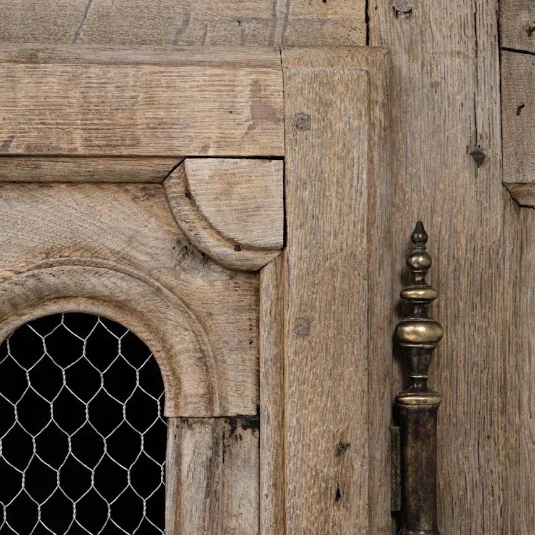 French Solid Oak Cabinet with Mesh Doors, Circa 1840