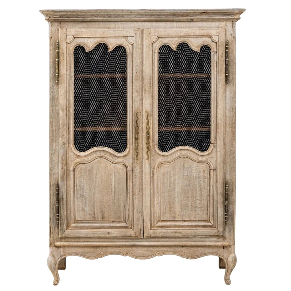 French Solid Oak Cabinet with Mesh Doors, Circa 1840