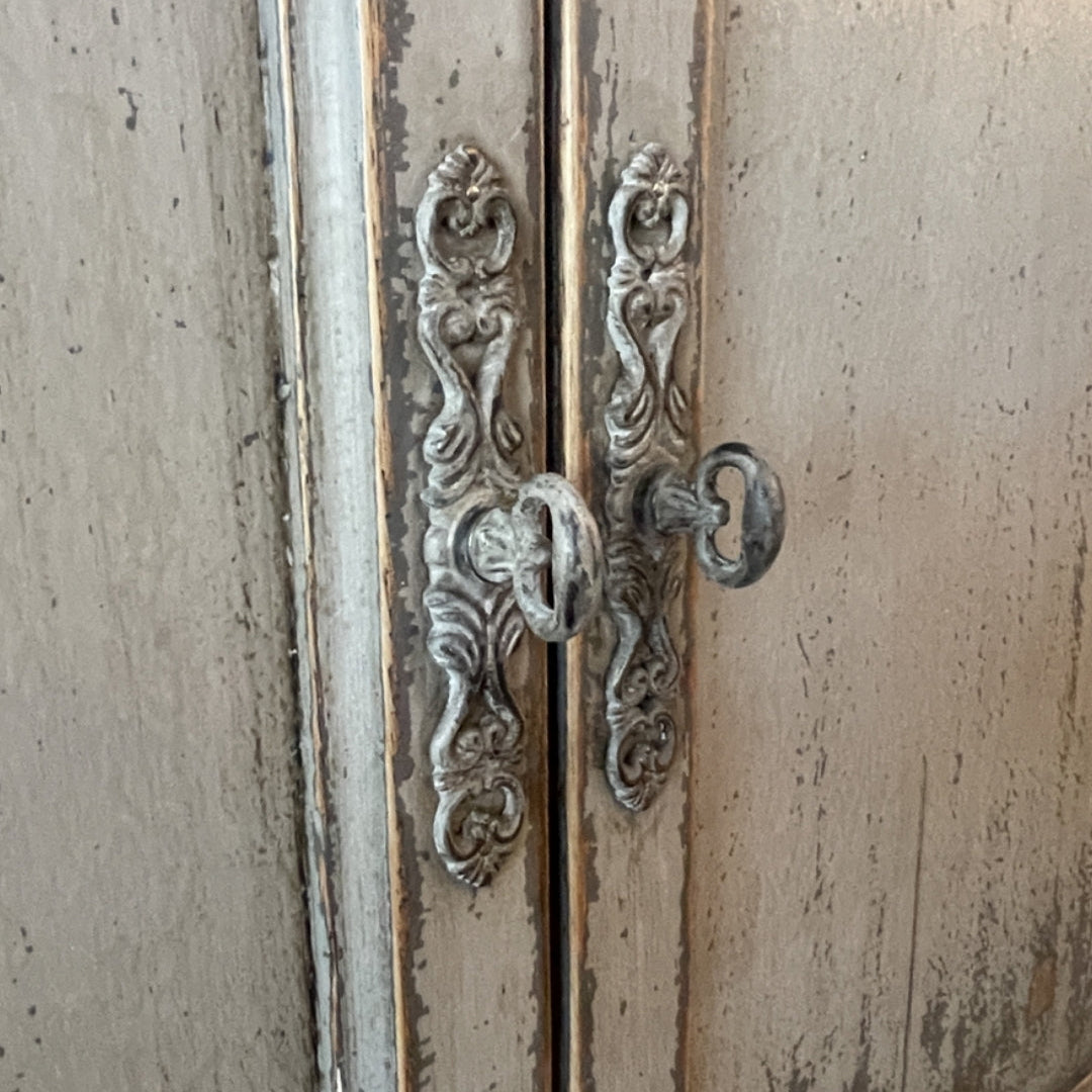 French Vintage Painted Glass Door Cabinet