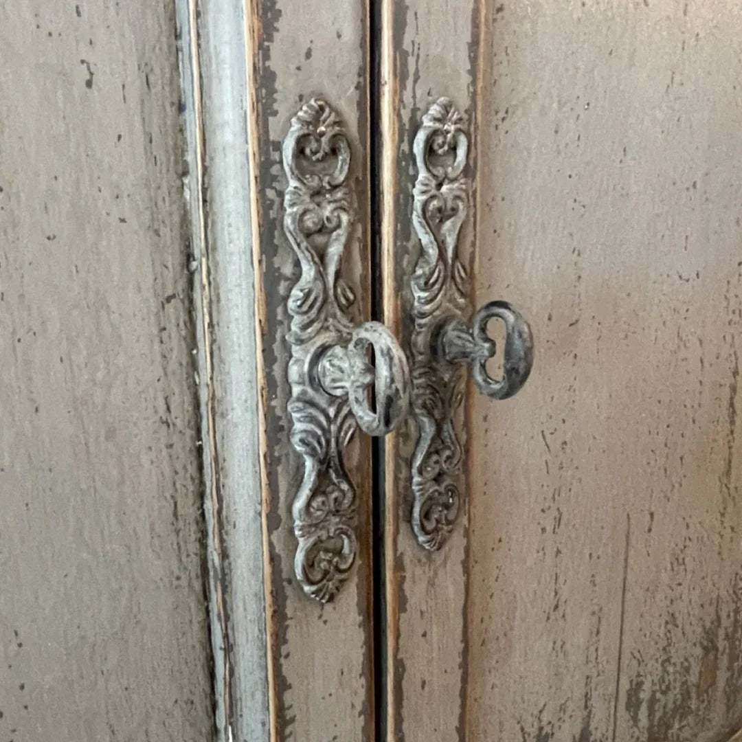 French Vintage Painted Glass Door Cabinet