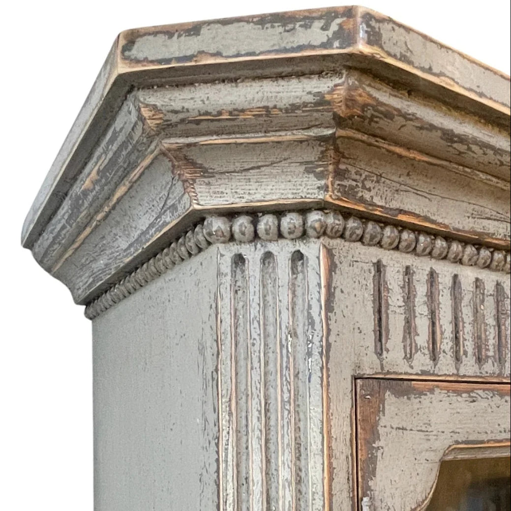 French Vintage Painted Glass Door Cabinet