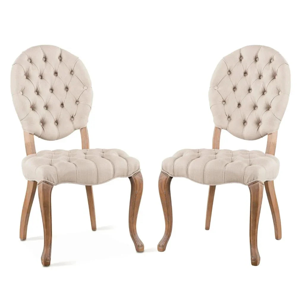 French Beige Tufted Linen Dining Chair