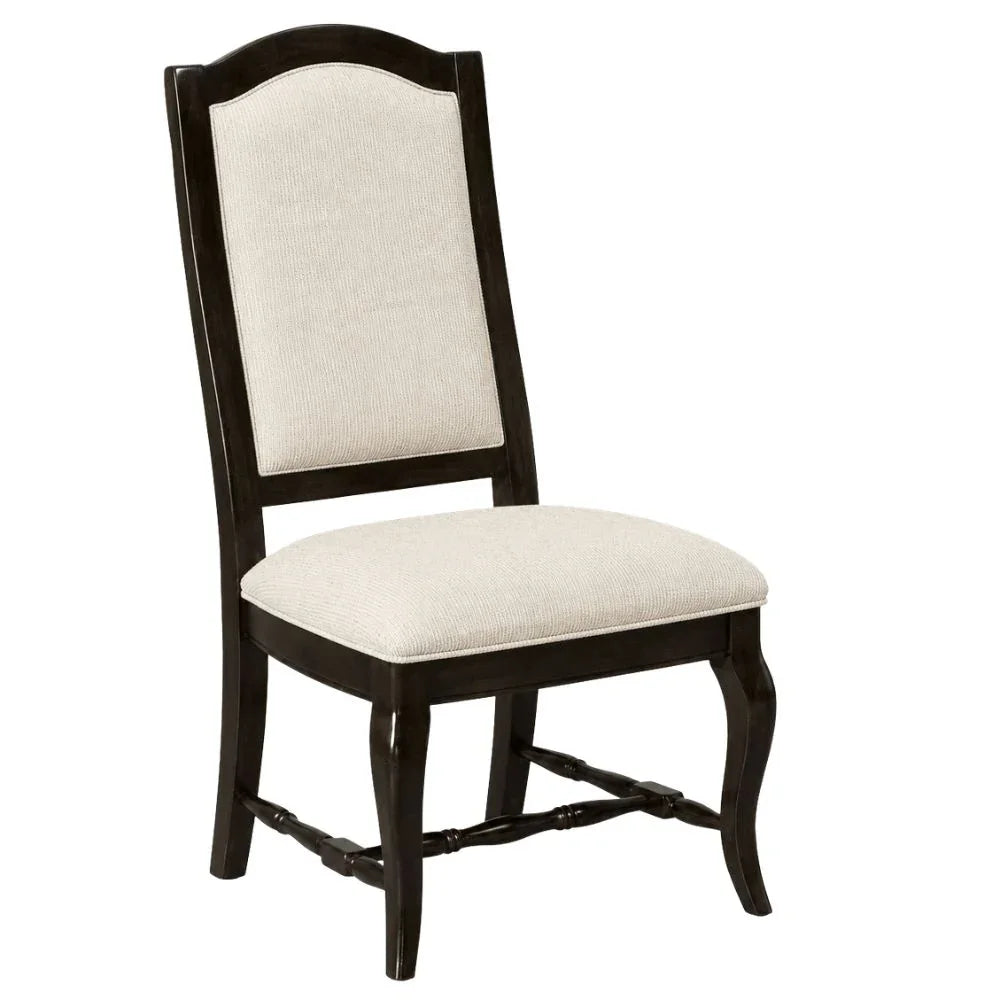 Elegant French country dining chair with dark wood frame and cream upholstered seat and back
