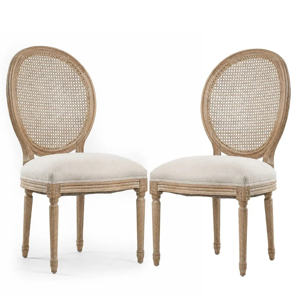 French country cane back chairs with upholstered seats, shabby chic dining furniture