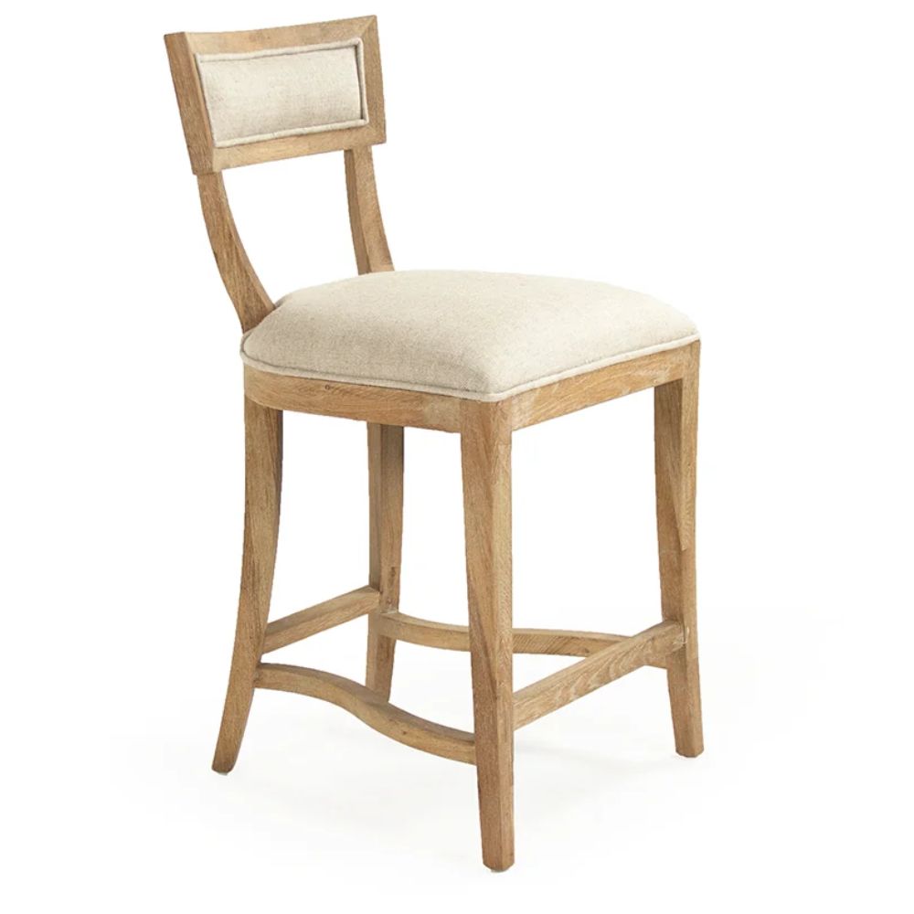 French Linen Curved Back Stool
