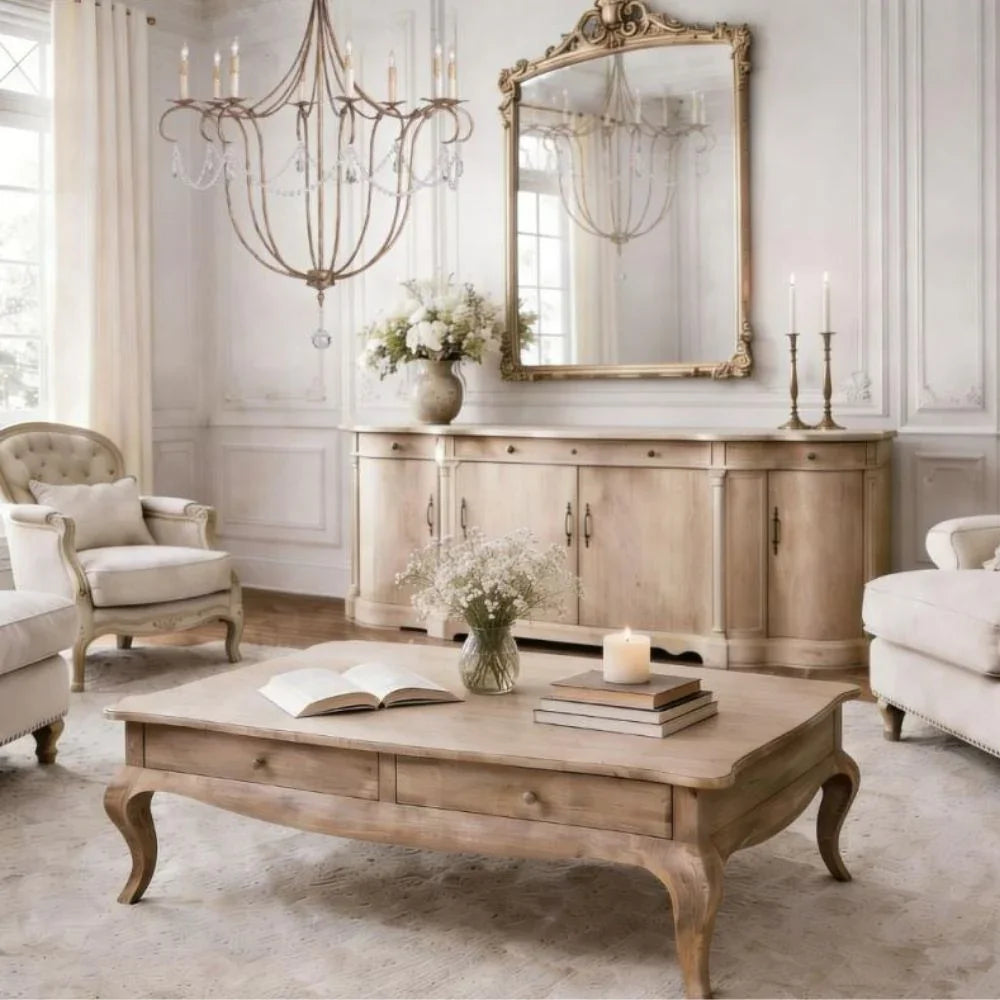 Curvy French Coffee Table with Drawers