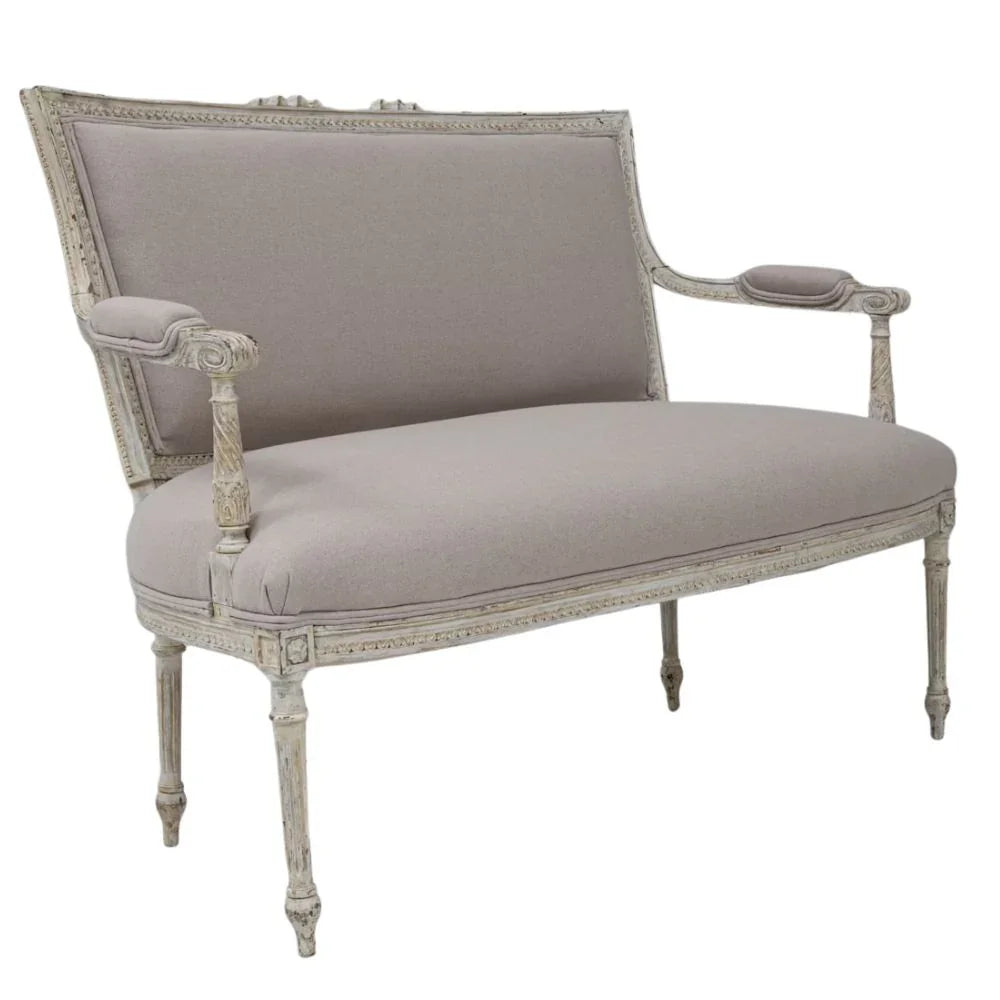 Antique French Provincial Taupe Settee, Circa 1900