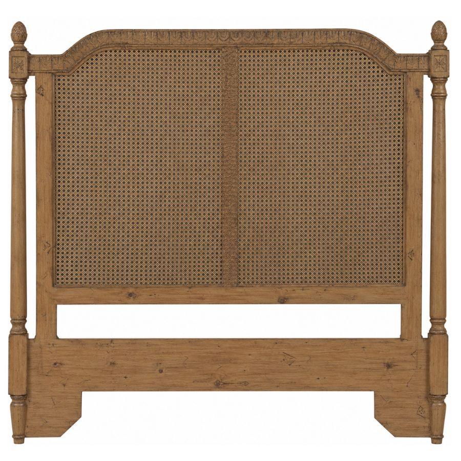 Rustic wooden headboard with cane paneling, French country farmhouse style bedroom furniture