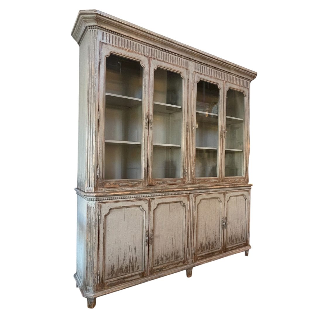 French Vintage Painted Glass Door Cabinet