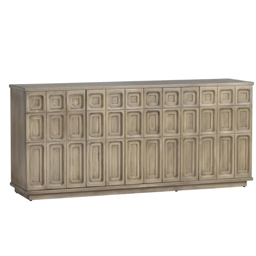 Geometric Patterned Vintage Wood Sideboard