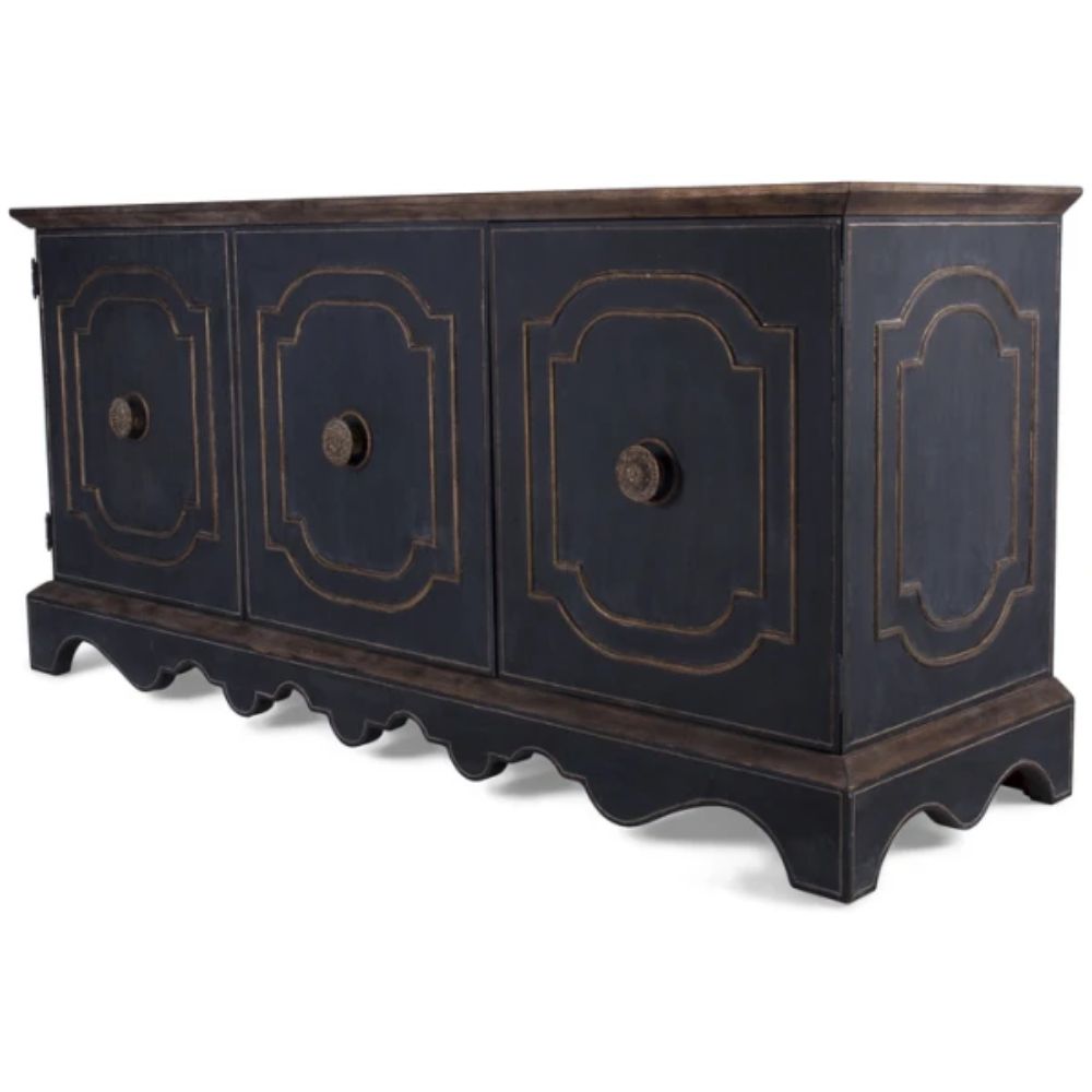 Gilded Charcoal Scroll Apron Buffet
