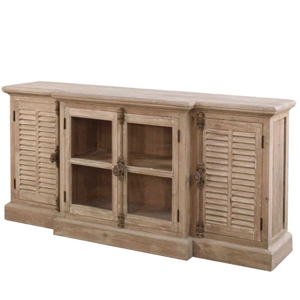 Rustic Glass Front Louvered Buffet
