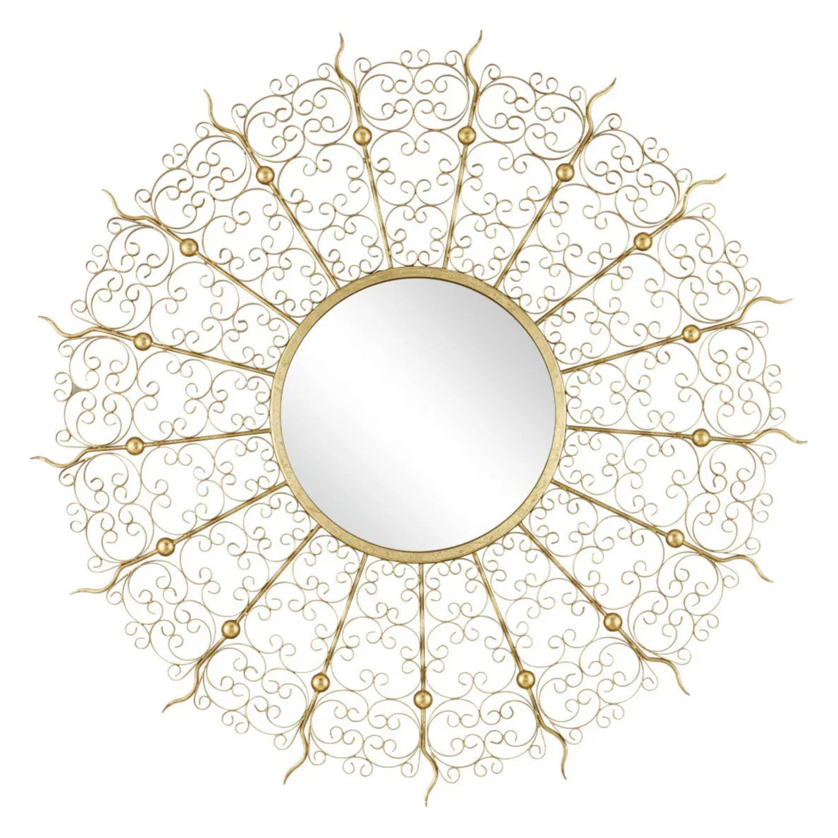 Gold Leaf Sunburst Round Mirror
