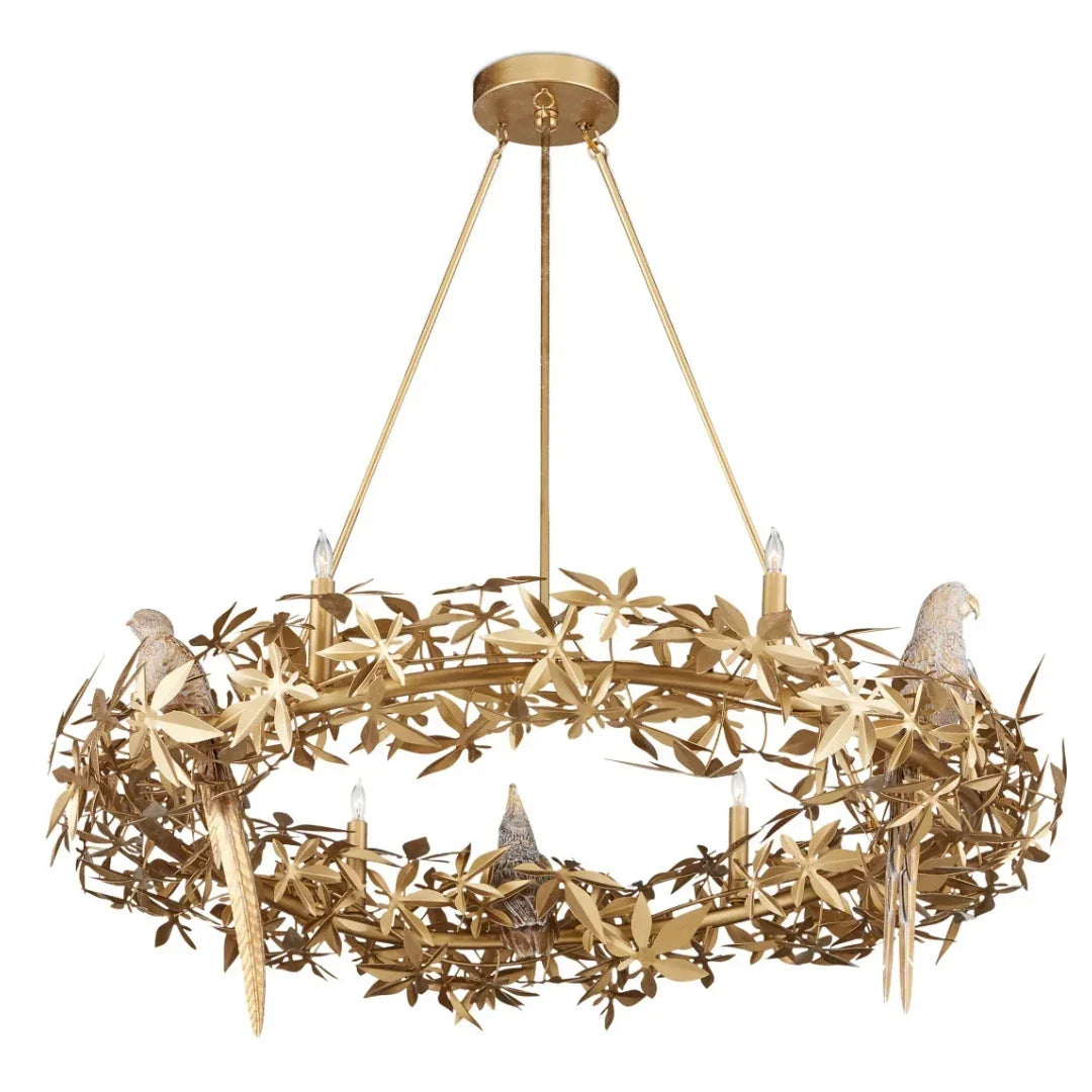 Golden Birds Floral Wreath Chandelier