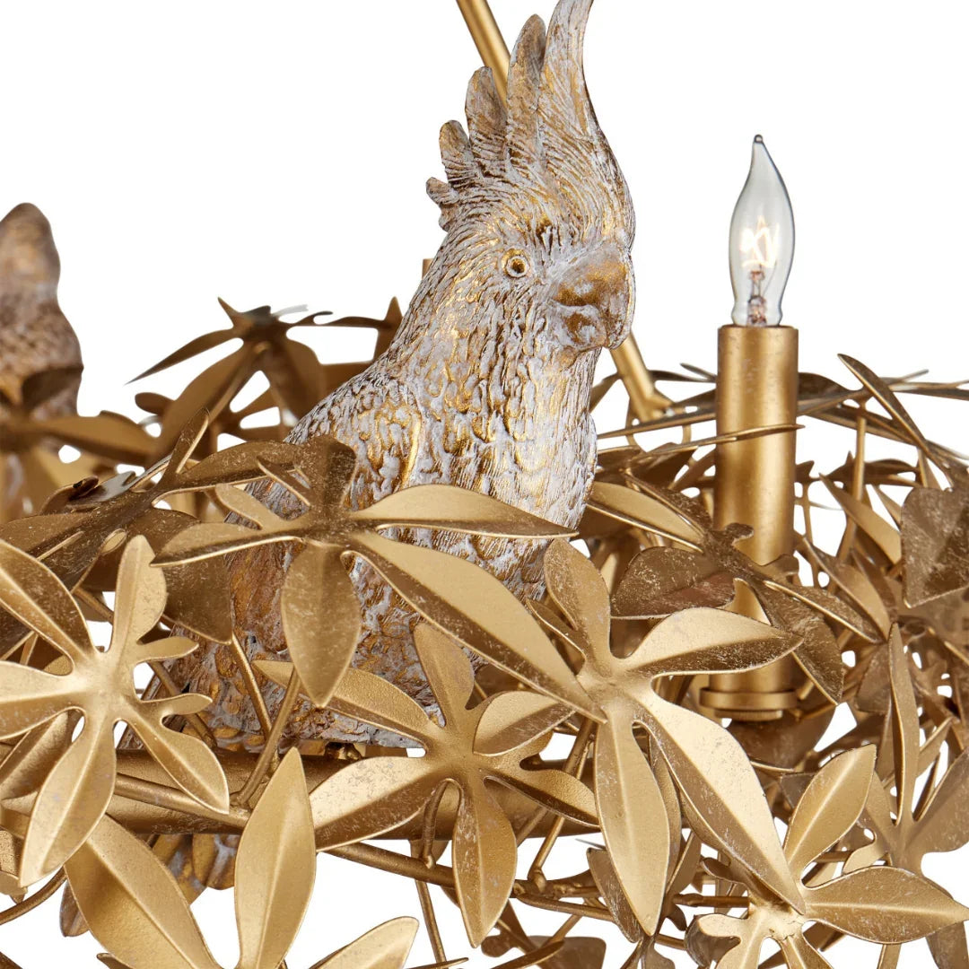 Golden Birds Floral Wreath Chandelier
