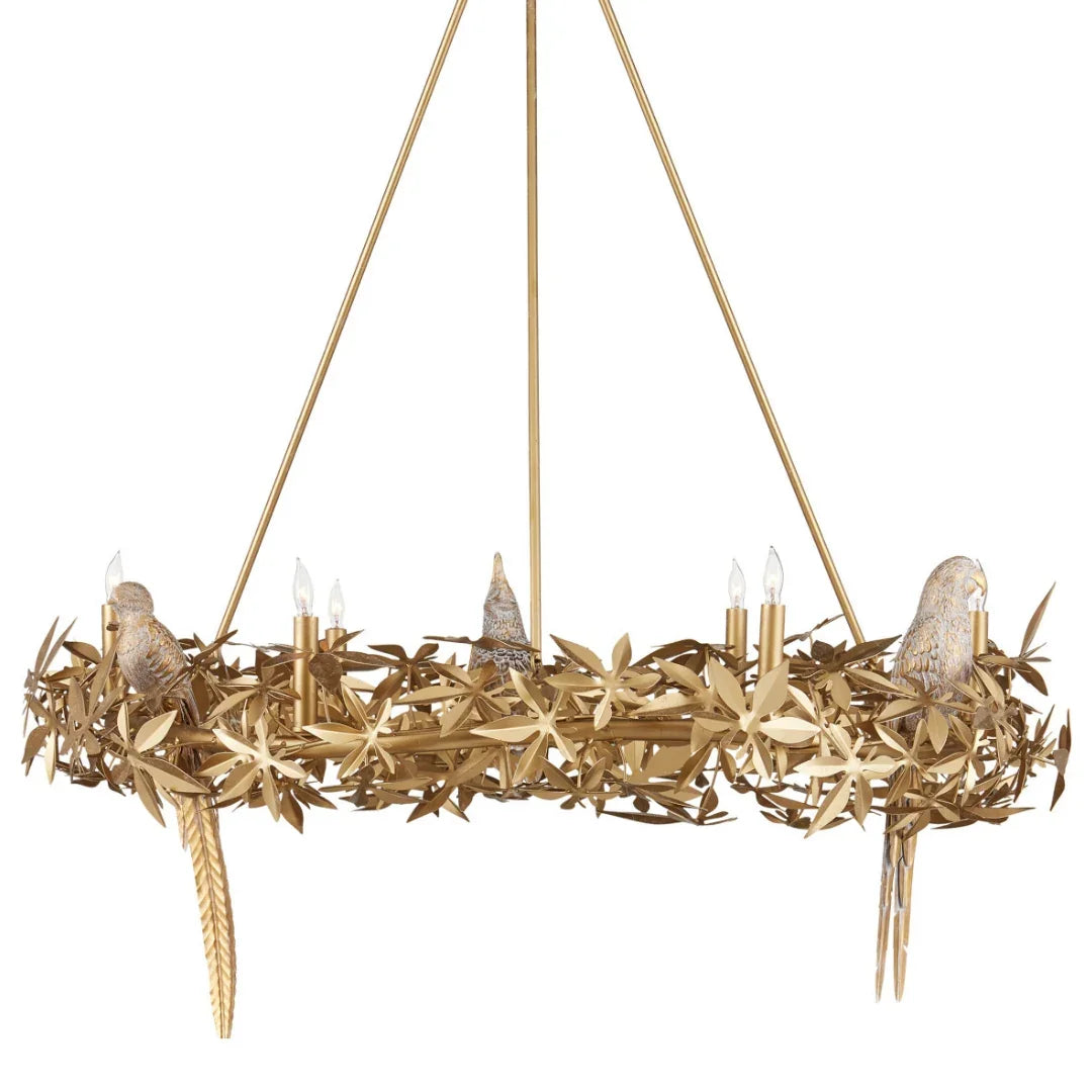 Golden Birds Floral Wreath Chandelier