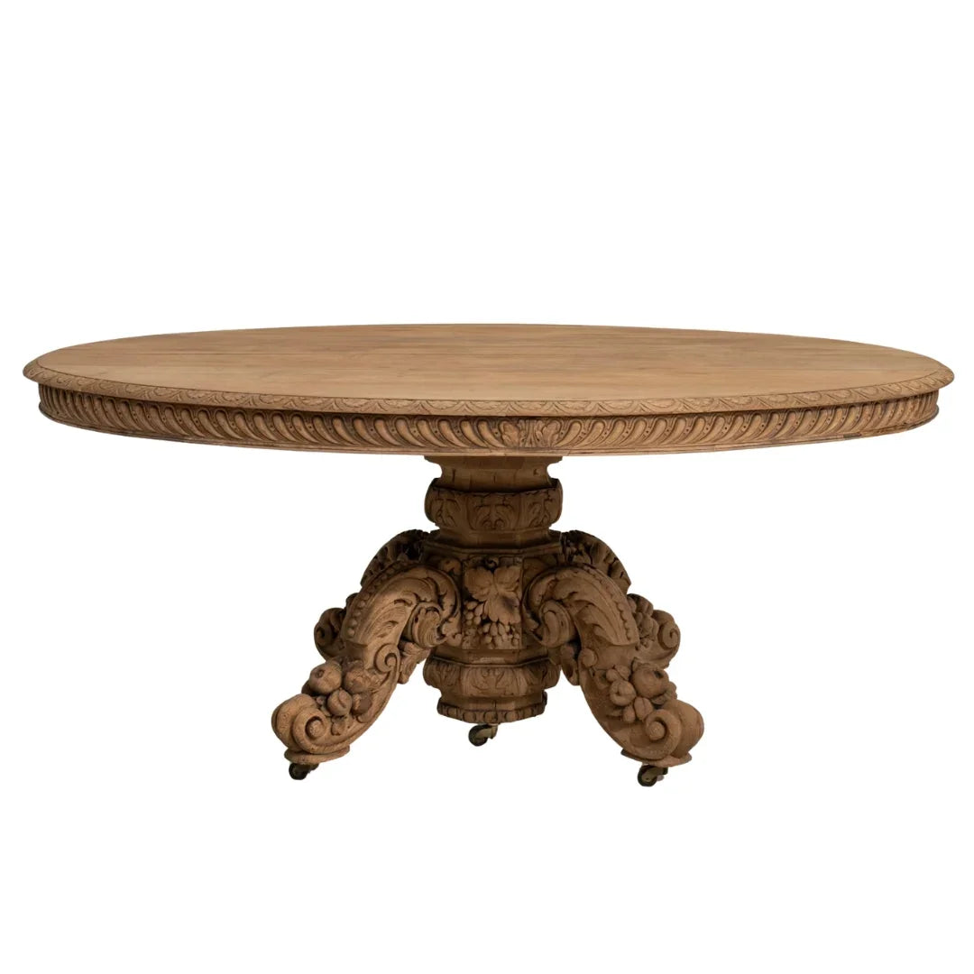 Grand Château Carved Oak Pedestal Dining Table, Circa 1880