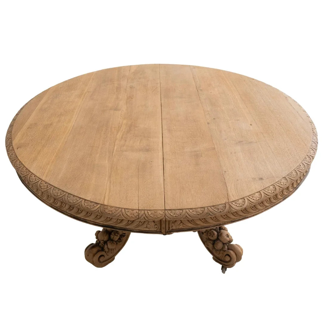 Grand Château Carved Oak Pedestal Dining Table, Circa 1880
