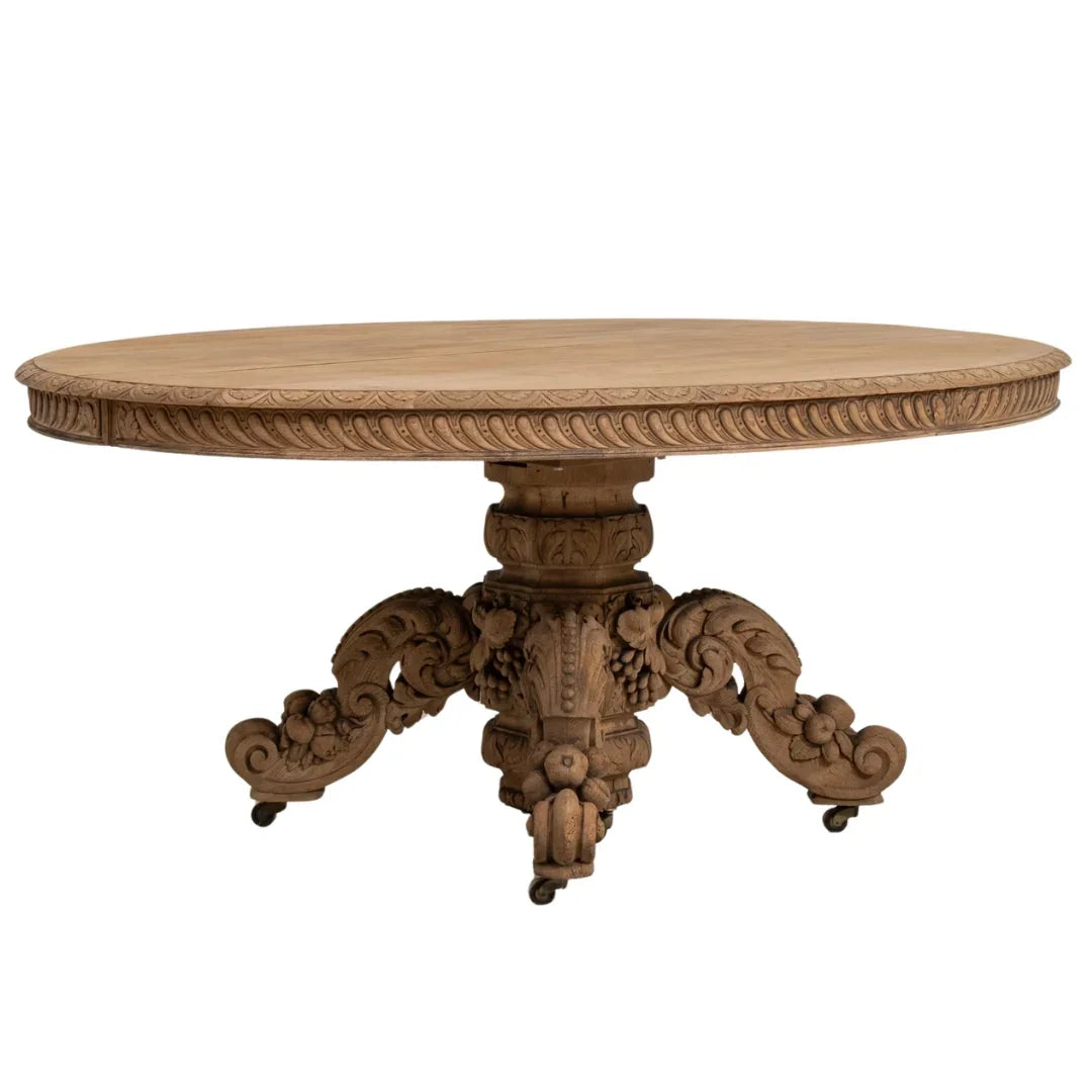 Grand Château Carved Oak Pedestal Dining Table, Circa 1880