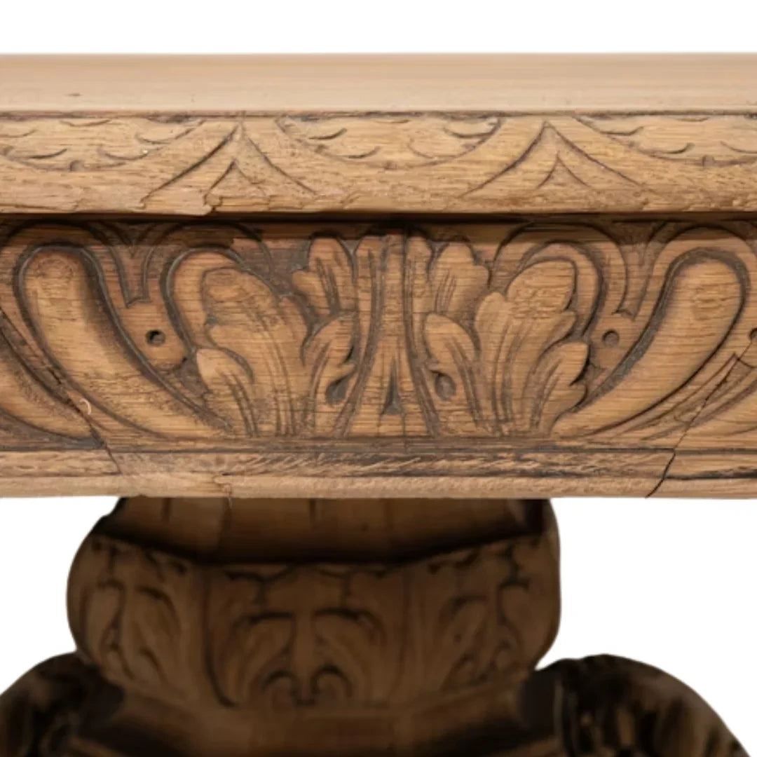 Grand Château Carved Oak Pedestal Dining Table, Circa 1880