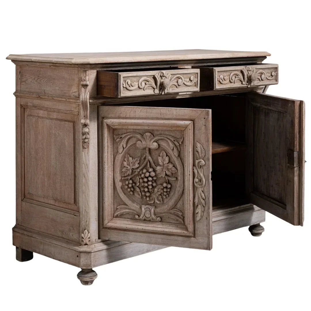 Grapevine Ornately Carved Manor Oak Buffet, Circa 1860