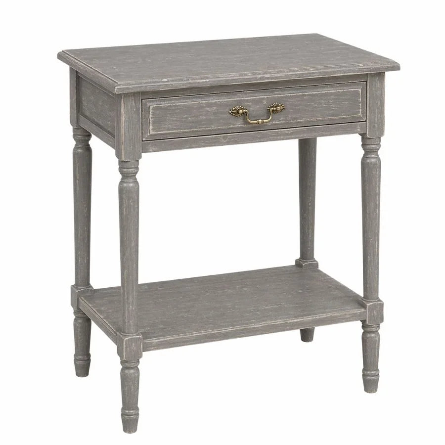 Gray shabby chic side table with drawer and lower shelf, French country style furniture