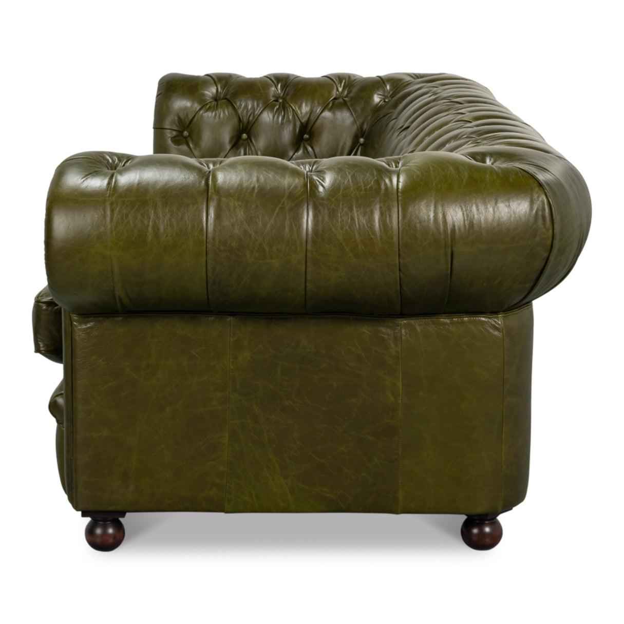 Luxe Green Leather Chesterfield Sofa