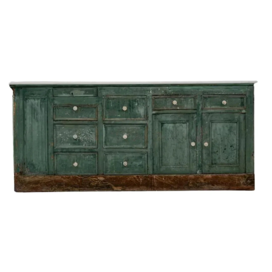 French Country Green Marble Top Buffet, Circa 1850