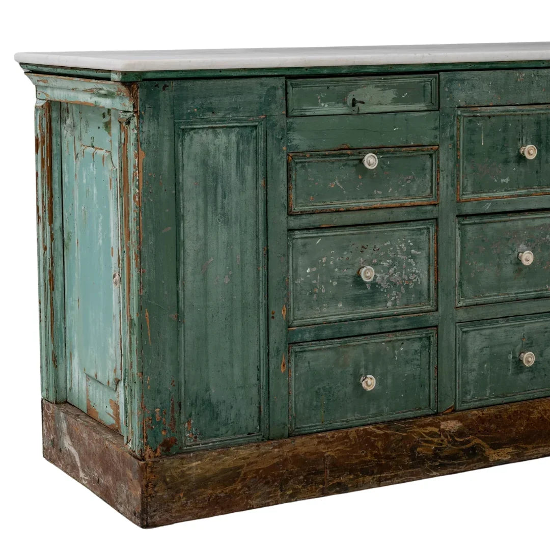 French Country Green Marble Top Buffet, Circa 1850