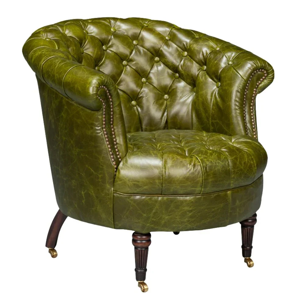 Green Chesterfield Barrel Leather Chair