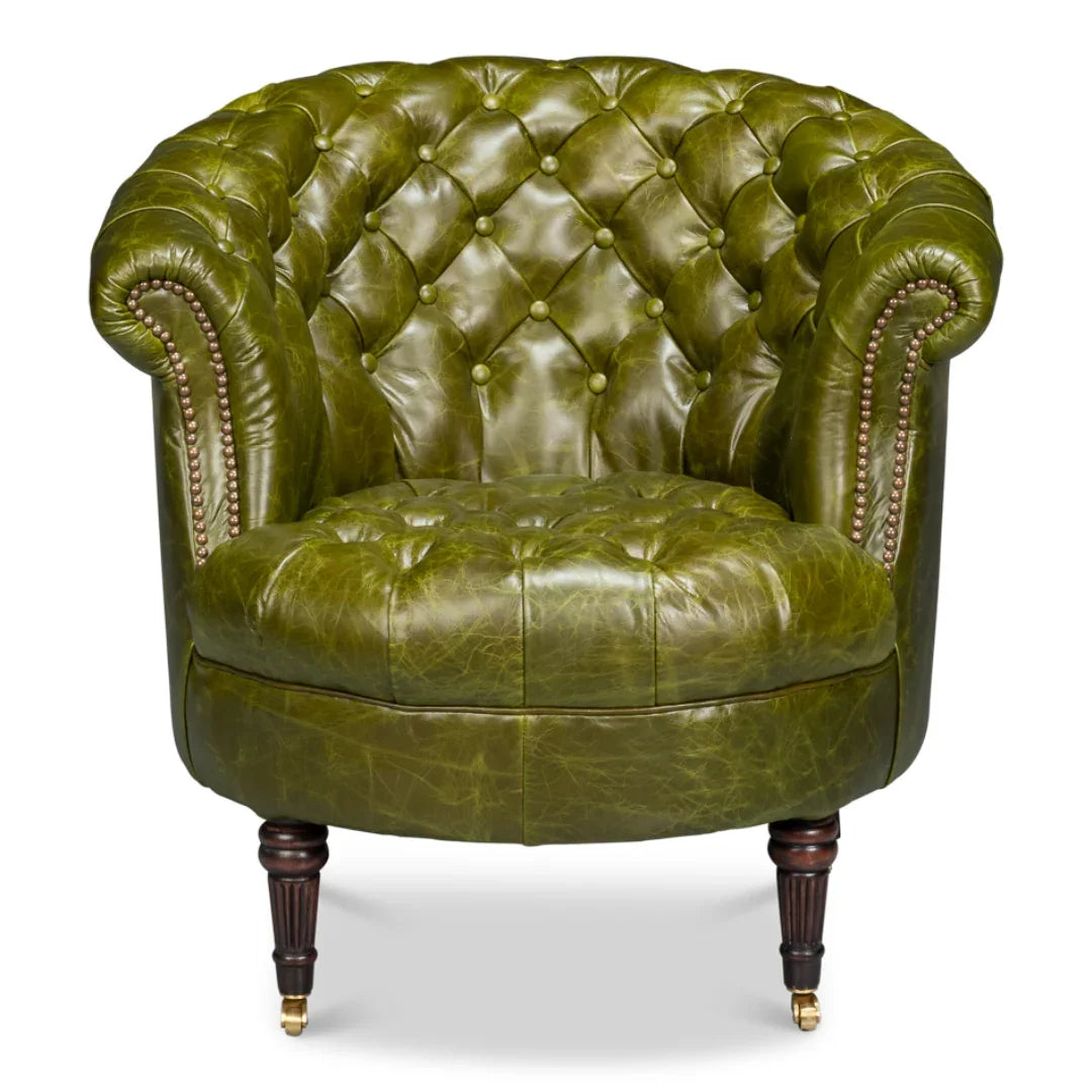 Green Chesterfield Barrel Leather Chair