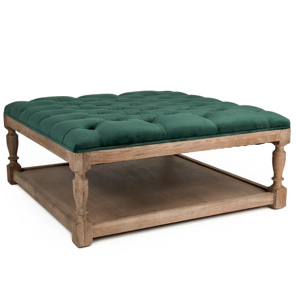 Green Velvet Square Tufted Ottoman