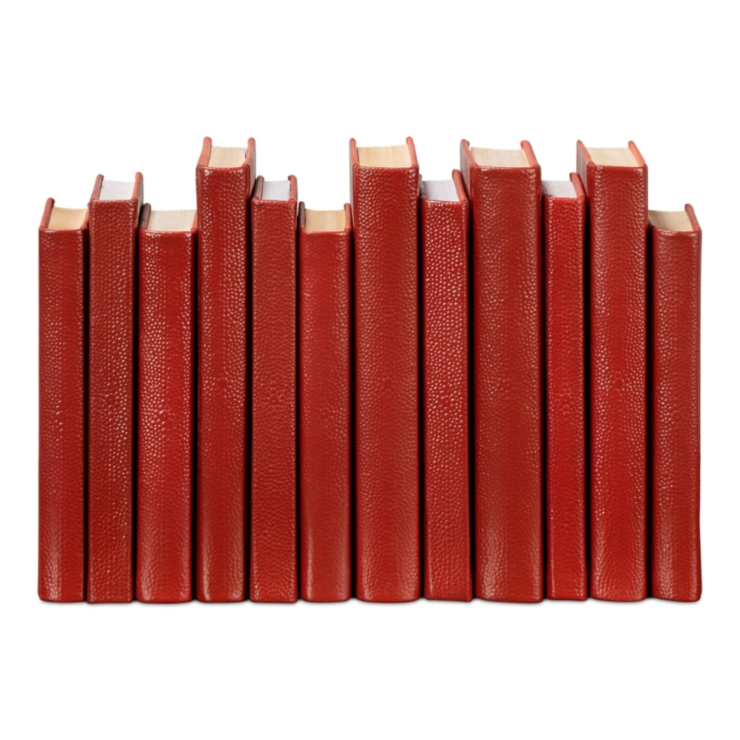 Hand-Bound Red Decorative Books, Set of 12