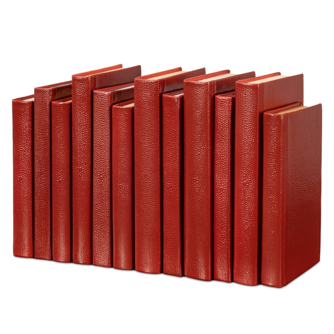 Hand-Bound Red Decorative Books, Set of 12